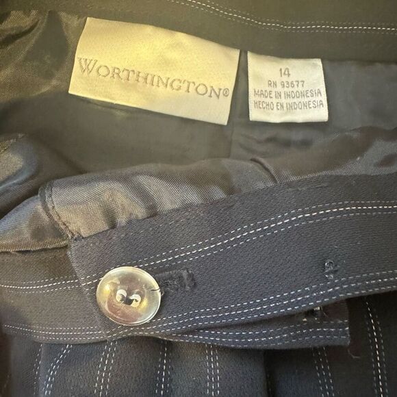 Worthington Navy Blue Striped Lined Trousers Dress Pants Size 14 Women Work - Picture 6 of 8